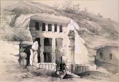 Kannari, Exterior da Grande Caverna Chaitya, 1845 de Thomas Colman Dibdin