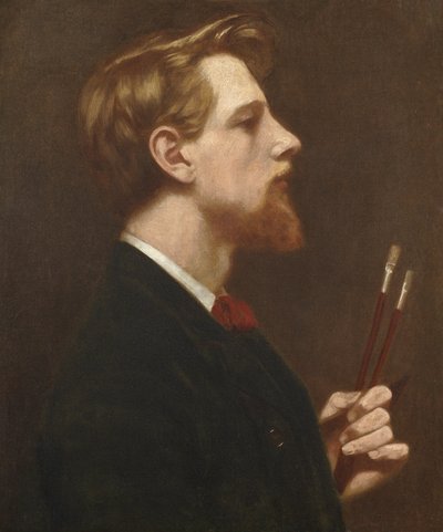 Auto-retrato com duas escovas quadradas, c.1880 de Thomas Cooper Gotch