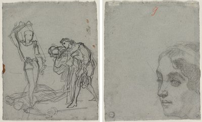 Duelo após o Baile de Máscaras (reto); Cabeça de uma mulher (verso) de Thomas Couture