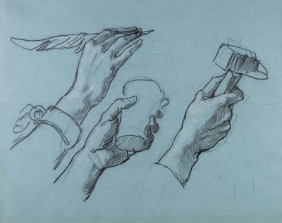 Três estudos de mãos, c. 1876 de Thomas Couture