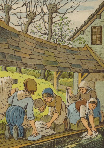 Caen: as lavadeiras (cor litho) de Thomas Crane