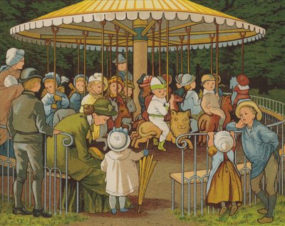 Paris: um carrossel sobre os Campos Elíseos (cor litho) de Thomas Crane