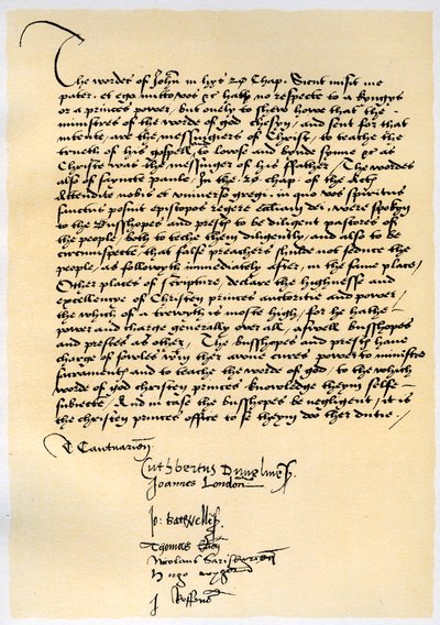 Declaração Episcopal do Arcebispo Crammer e outros sete bispos ingleses, c1537. de Thomas Cranmer