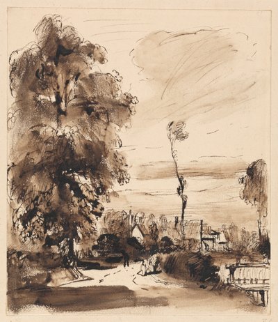 Uma faixa de campo com casas de campo de Thomas Creswick