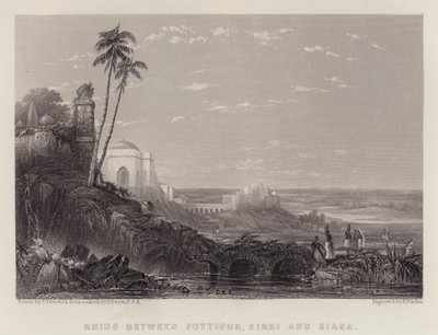 Ruínas entre Futtipur, Sikri e Biana (cor litho) de Thomas Creswick