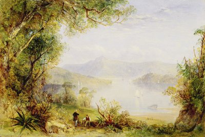 Vista no Rio Hudson, c.1840-45 (óleo no painel) de Thomas Creswick