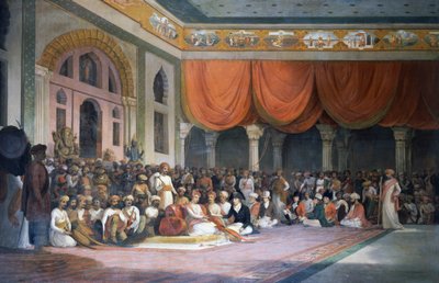 Charles Warre Malet conclui tratado com Peshwa do Império Maratha em 1790 em Durbar de Thomas Daniell