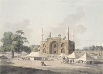 Porta do túmulo do imperador Akbar em Secundra, perto de Agra de Thomas Daniell