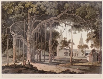 Templos de Hindoo em Agouree no Rio Soane de Thomas Daniell