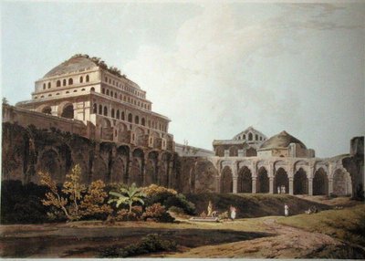 Parte do Palácio, Madura, placa XIII de "Oriental Scenery", publicado em 1797 (aquatint colorido) de Thomas Daniell