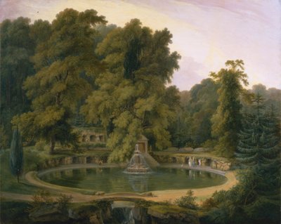 Templo, Fonte e Caverna no Parque Sezincote de Thomas Daniell