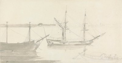 Dois Navios Ancorados e um Barco de Pesca de Thomas Daniell