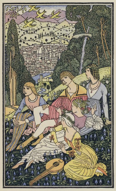 Ilustração para O Decameron de Boccaccio (litografia a cores) de Thomas Derrick