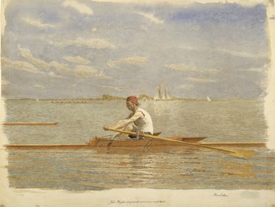 John Biglin em um Single Scull, ca. 1873. de Thomas Eakins
