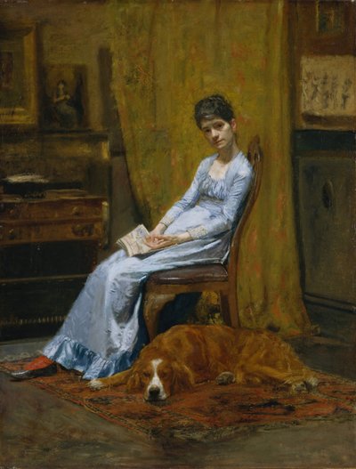 A esposa do artista e seu cão setter, ca. 1884-89. de Thomas Eakins