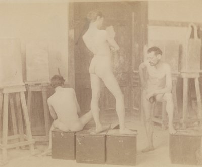 [Três modelos nus num estúdio de pintura]. de Thomas Eakins