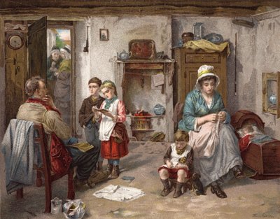 O Conselho Escolar na Casa de Campo (cor litho) de Thomas Faed