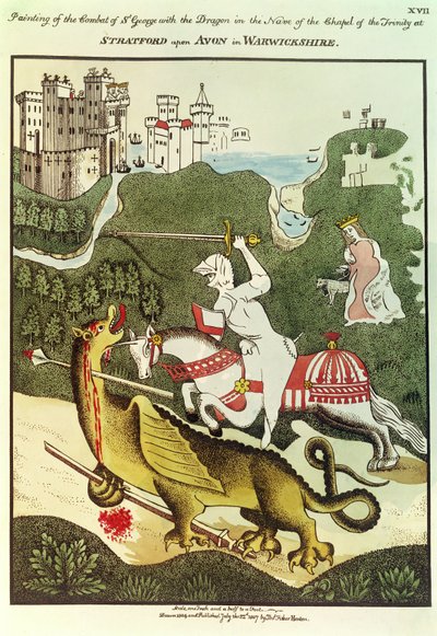 São Jorge e o Dragão, depois de uma pintura original na Capela da Trindade em Stratford Upon Avon, Warwickshire, 1804 de Thomas Fisher Hoxton