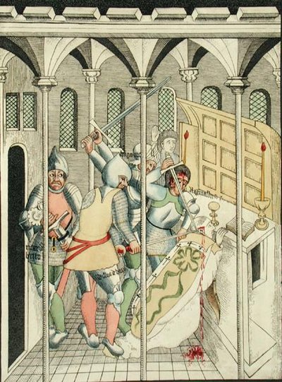 O Assassinato de St. Thomas a Becket (c.1118-70) em Canterbury, da Capela da Trindade em Stratford Upon Avon de Thomas Fisher Hoxton