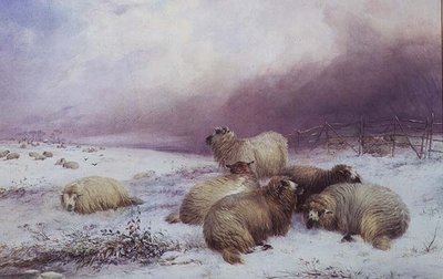 Uma Paisagem de Inverno com Ovelhas de Thomas Francis Wainewright