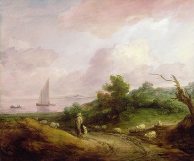 Paisagem costeira com um pastor e seu rebanho, c.1783-4 (óleo sobre tela) de Thomas Gainsborough