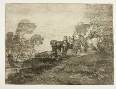 Paisagem com gado por uma casa de campo de Thomas Gainsborough