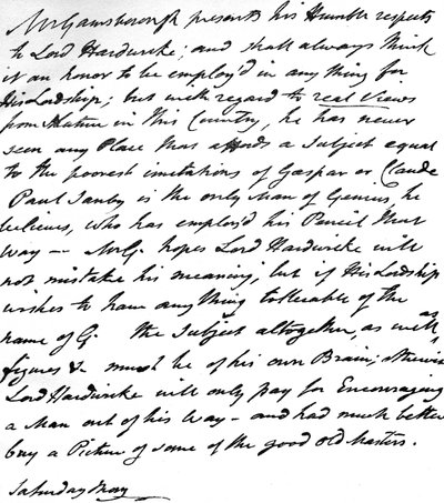Carta de Gainsborough a Lord Hardwicke, expondo suas opiniões sobre a pintura da natureza e da paisagem na Inglaterra, c.1760-70 de Thomas Gainsborough