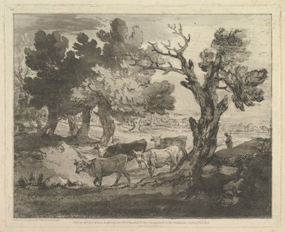 Paisagem arborizada com pastores e vacas, 1º de agosto de 1797. de Thomas Gainsborough