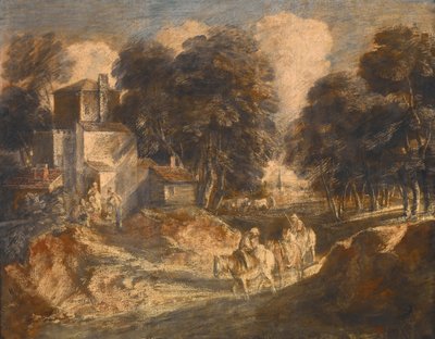 Paisagem arborizada com camponeses a cavalo de Thomas Gainsborough