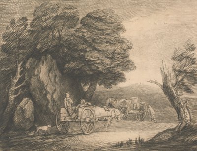Paisagem arborizada com dois carrinhos de campo e figuras de Thomas Gainsborough