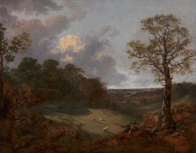 Paisagem arborizada com casa de campo e pastor, 1748 a 1750. de Thomas Gainsborough