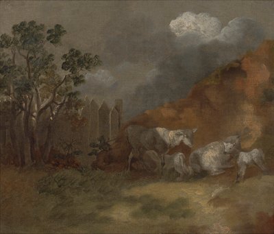 Ovelhas e Cordeiros por uma Cerca de Thomas Gainsborough RA