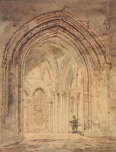 Catedral de St. Alban, Hertfordshire, c.1797 (wc, caneta e tinta marrom no papel) de Thomas Girtin