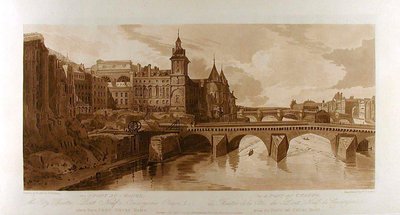 Vista da Pont au Change, do Teatro da Cidade, da Pont Neuf, da prisão da Conciergerie, etc., vista da Pont Notre-Dame de Thomas Girtin