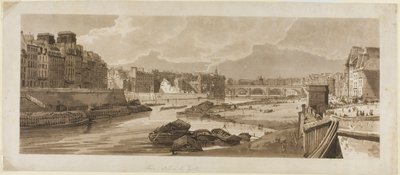 Vista da cidade com o Louvre, etc., tirada de Pont Marie, de uma seleção de vinte das vistas mais pitorescas de Paris de Thomas Girtin
