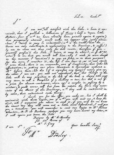 Carta de Thomas Gray sobre a edição de suas obras poéticas, c1753, 1840 de Thomas Gray