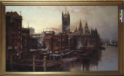Uma vista das casas do Parlamento do rio Tamisa, em Londres (óleo sobre tela) de Thomas Greenhalgh