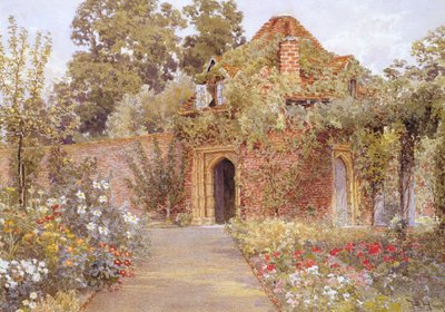 Um jardim murado com casa velha jardim de Thomas H. Hunn