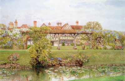 Great Tangley Manor, Surrey, com o Lily Pond e caminhada coberta de Thomas H. Hunn