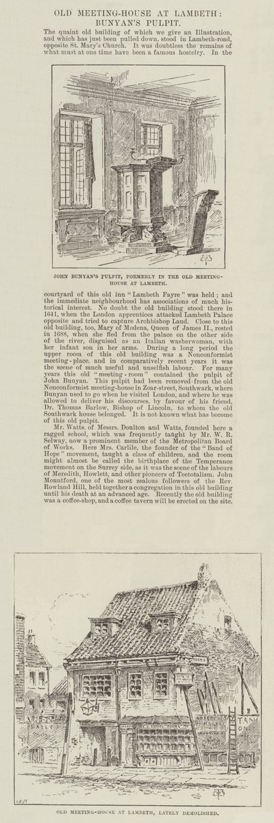 Antiga casa de reuniões em Lambeth, o púlpito de Bunyan de Thomas Harrington Wilson