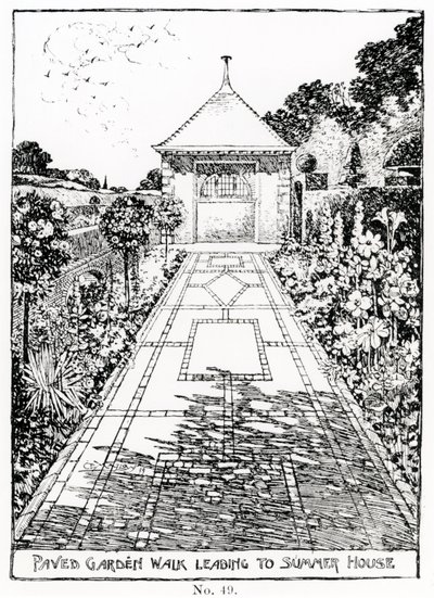 Caminhada pavimentada do jardim que leva a casa de verão, de Thomas Mawson "A arte e artesanato de fazer jardim", publicado em 1900 de Thomas Hayton Mawson