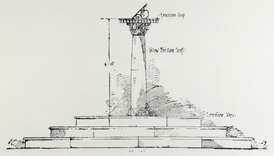 Sundial, de "The Art and Craft of Garden Making" de Thomas Mawson, publicado em 1900 (gravura) (foto a p/b) de Thomas Hayton Mawson