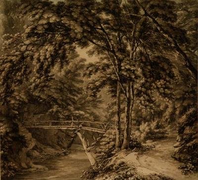 Downton, Herefordshire (caneta e tinta com lavagem cinzenta) de Thomas Hearne