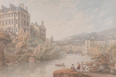 Vista do banho da Spring Gardens (wc com caneta e tinta cinza sobre grafite em papel wove) de Thomas Hearne