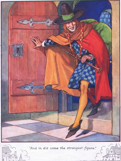 "E entrou a figura mais estranha" (litografia a cores) de Thomas Heath Robinson