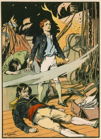 Casabianca no navio em chamas (litografia a cores) de Thomas Heath Robinson