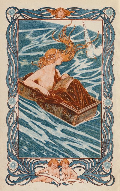 Dânae e Perseu (litografia a cores) de Thomas Heath Robinson