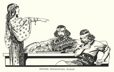 Ester a denunciar Hamã (litografia) de Thomas Heath Robinson