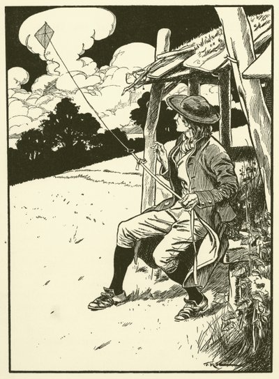 Franklin e o seu papagaio (gravura) de Thomas Heath Robinson