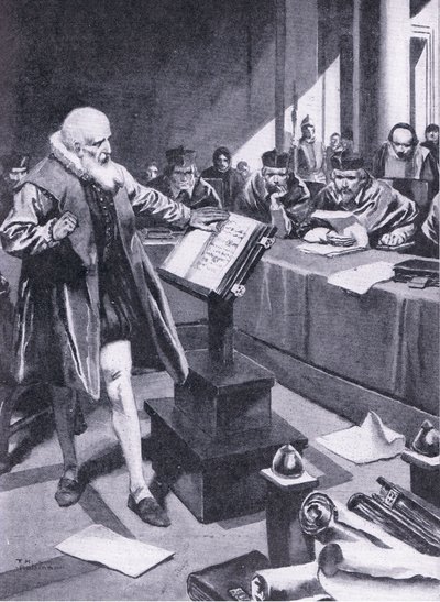 Galileu comparece perante os Cardeais em Roma, ilustração do "Cassell